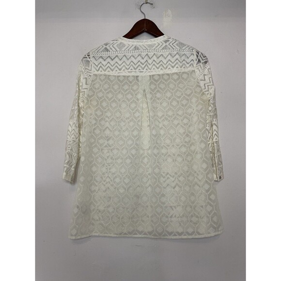 Vanessa Virginia Anthro Lace 3/4 Sleeve Top Ivory Embroidered Womens Small 4 - Picture 7 of 7